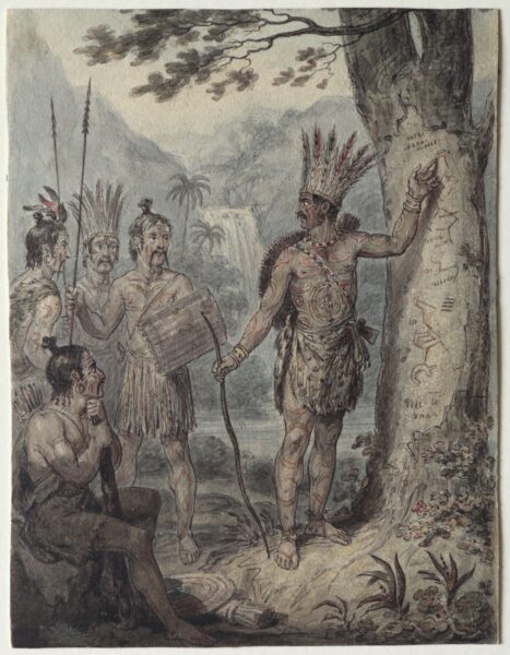 British School (Circa 1830) – An American Indian Chief enumerating His Victories