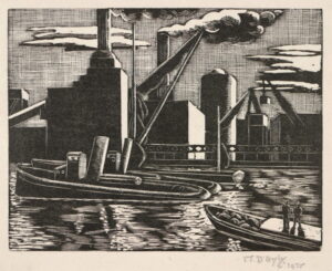 Mabell D’Oyly – Barges on the Thames at Battersea, London