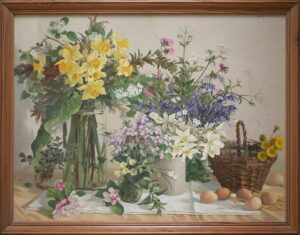 Gordon Davies – Garden Flowers and a Basket of Eggs