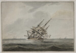 Samuel Atkins / Circle of – British Frigate in Rough Sea