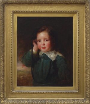 British School (19th c.) – Portrait of a Young Boy or Girl Listening to a Ticking Watch