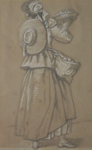 European School (19th Century) – Study of a Housemaid carrying a Dish and Pouch of Fruit
