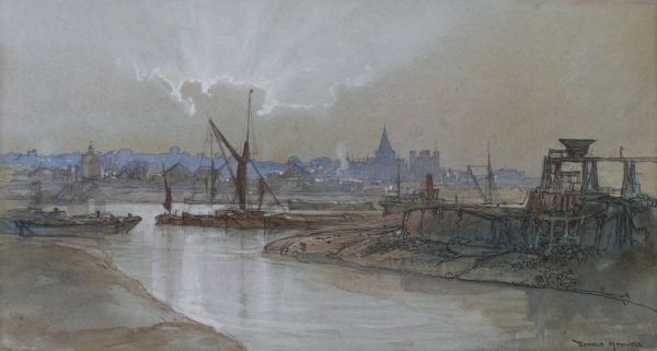 Donald Maxwell – Rochester Castle and Cathedral from the River Medway