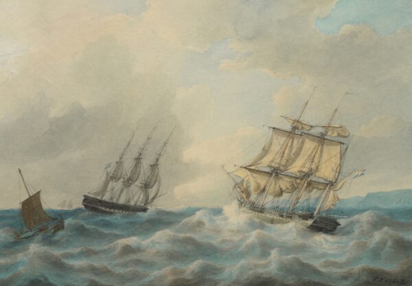 Petrus Johannes Schotel – Shipping in Rough Sea off The Coast