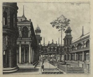 Hans Vredeman de Vries – after, by Johannes and Lucas van Doetecum Square with a Circular Building on the Left 1560