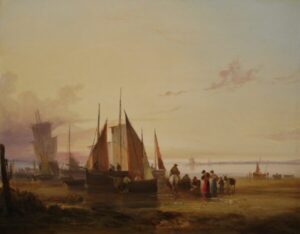 Coastal Scene with Boats and Fisherfolk – William Shayer, attributed