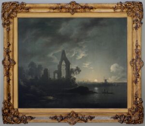 Sebastian Pether – A Moonlit River Scene With Church Ruins