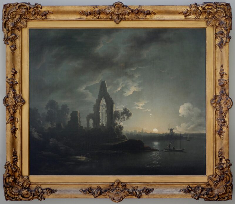 Sebastian Pether – A Moonlit River Scene With Church Ruins