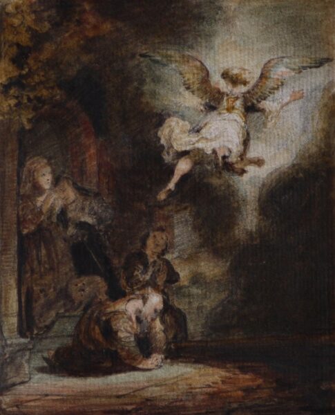 Sir David Wilkie / Attributed – The Angel Leaving the Family of Tobias (after Rembrandt)