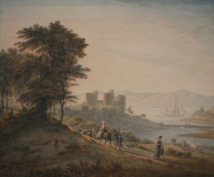 John Glover – View of Conway Castle with Figures Walking on a Path     