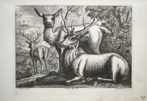 Francis Barlow – A Doe and two Stags on a Hillside