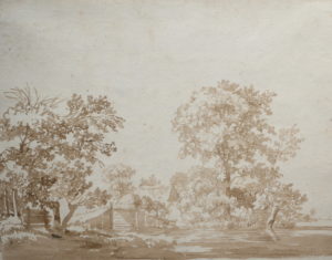 Franz Innocenz Josef Kobell – Landscape with Trees a Cottage and a Bridge