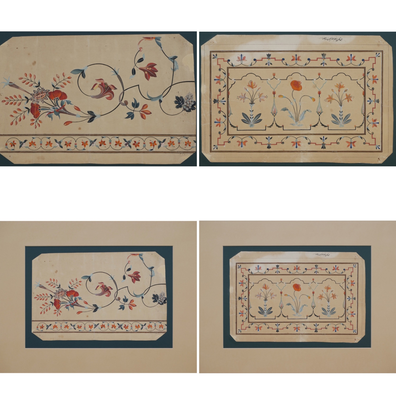 Mughal School (late 18thc.) A Pair of drawings of Inlaid marble work ‘pietra dura’ from The Cenotaphs of Shah Jahan and his wife Mumtaz Mahal at the Taj Mahal, Agra, India.