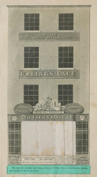 English School (c.1818) Print / Trade Card – Geo. Fred. Urling & Co. Lace Manufacturers to the Royal Family.