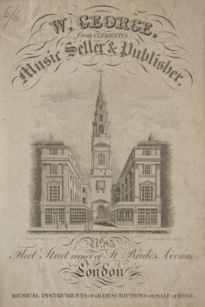 M. M. Holloway Sculpt, (c.1815). Print / Trade Card – W. George. Music Seller & Publisher. No. 85 Fleet Street, London.