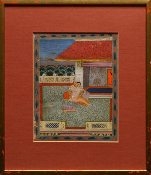 Indian Miniature Painting (18th Or Early 19th C.) – Lovers On A Terrace