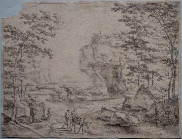 Willem de Heusch – Arcadian Landscape with Two Figures and a Mule