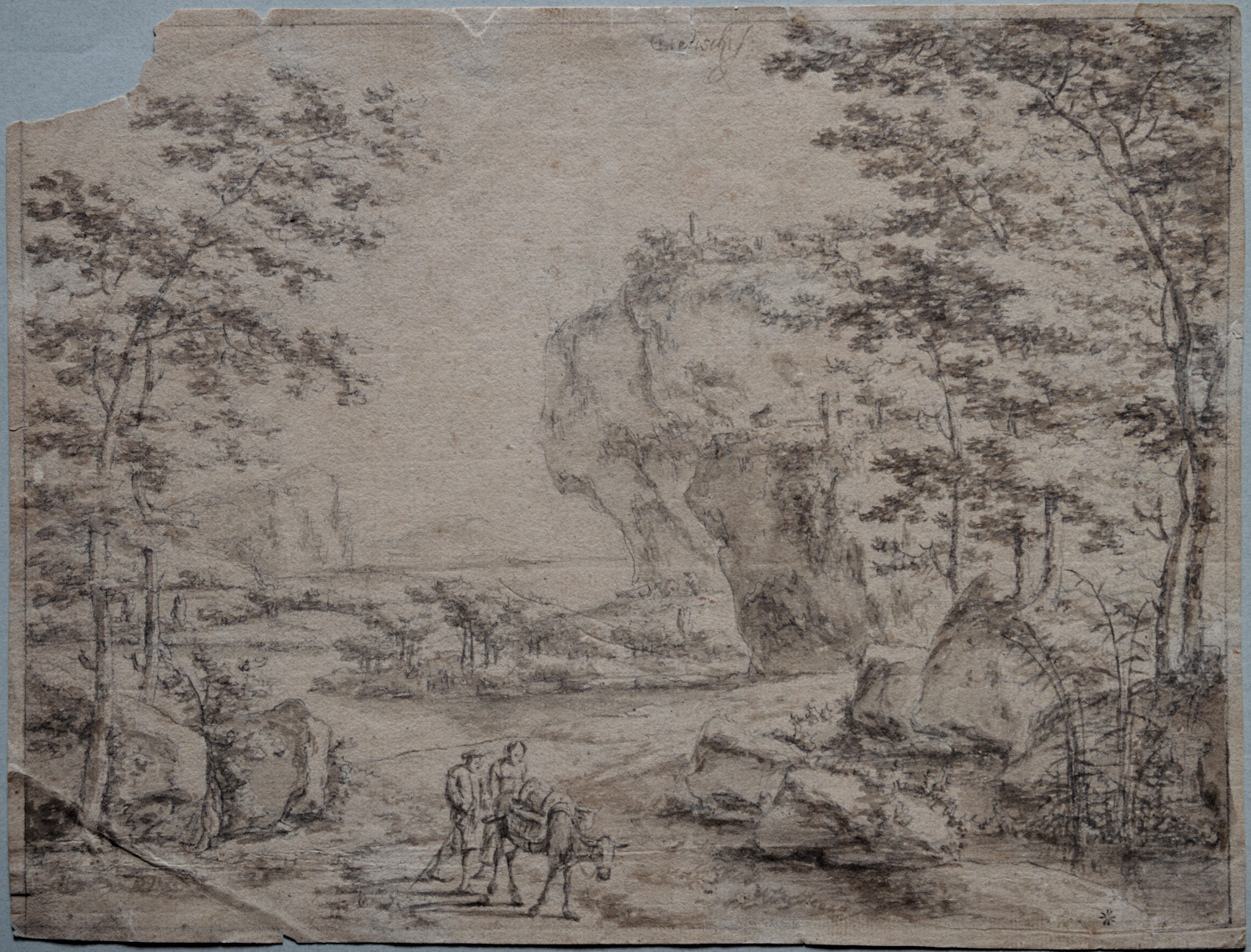 Willem de Heusch – Arcadian Landscape with Two Figures and a Mule