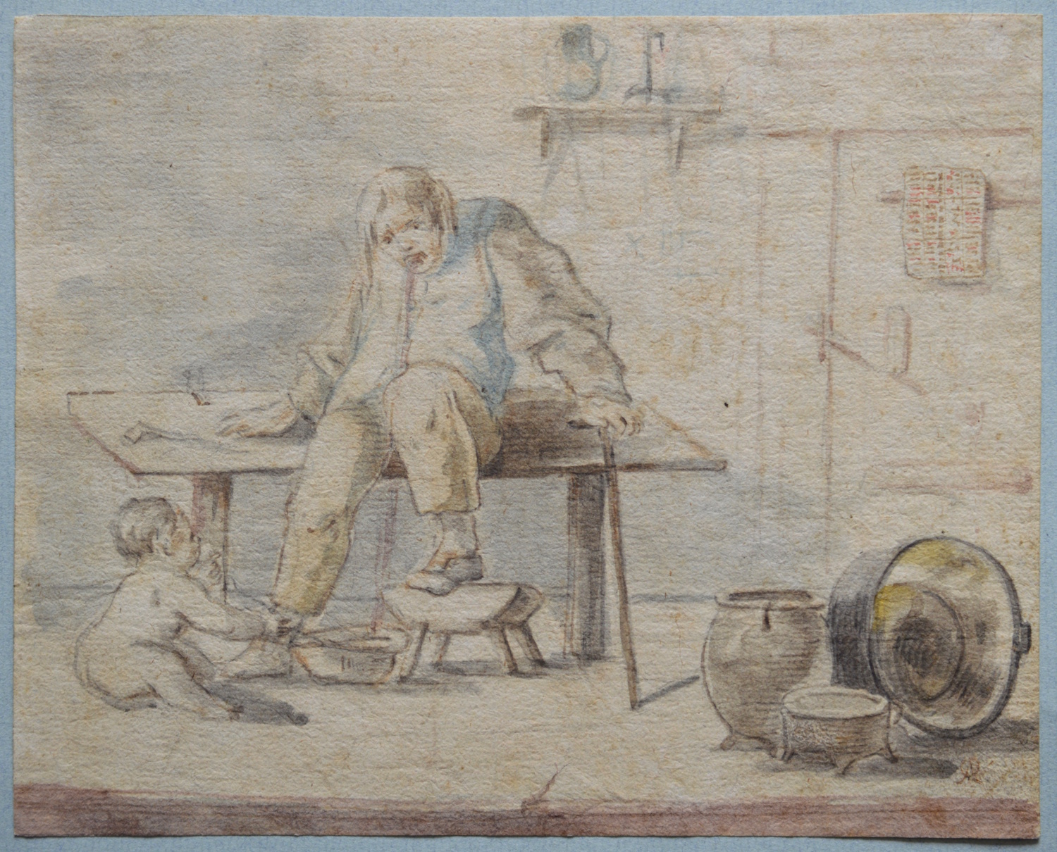 Anton Overlaet (Dutch, 1720-1774) Ascribed – Man Regurgitating into a Bowl before a Child
