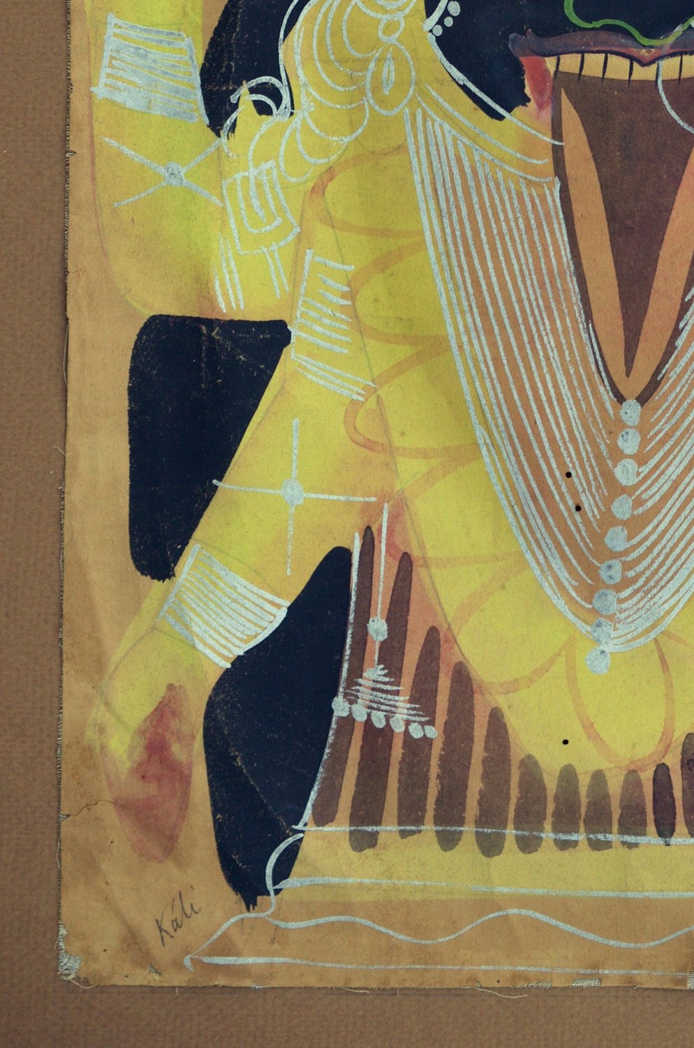 Rare Painting of the Goddess Kali in the Kalighat style - (early to mid 19thc.) - Image 3