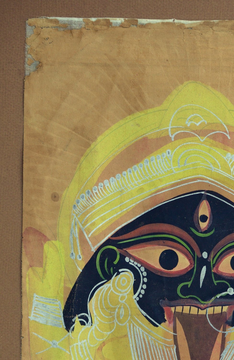 Rare Painting of the Goddess Kali in the Kalighat style - (early to mid 19thc.) - Image 4