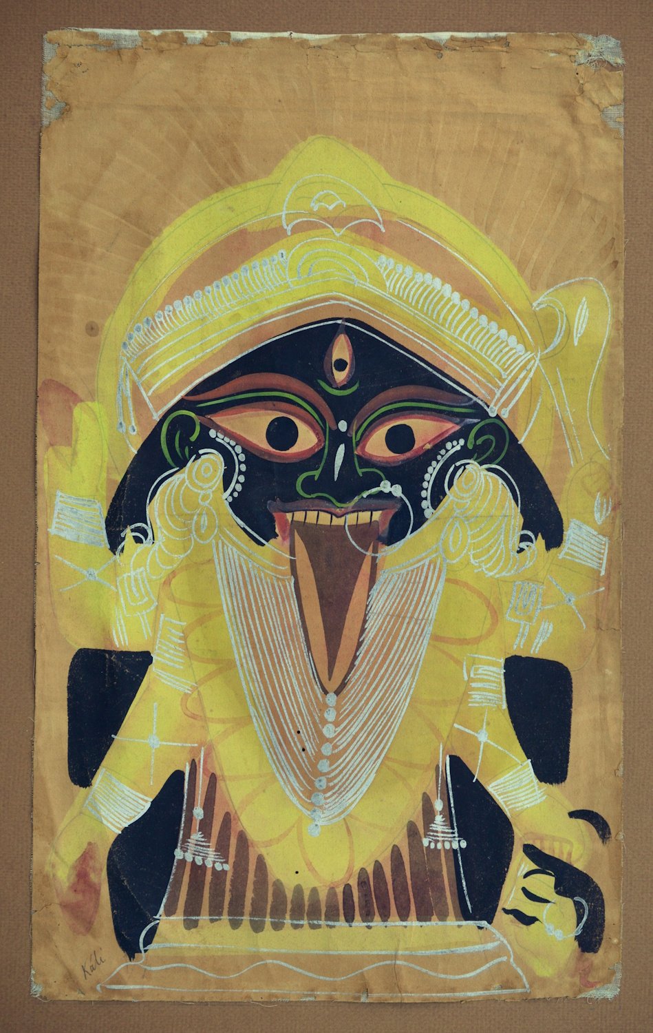 Rare Painting of the Goddess Kali in the Kalighat style - (early to mid 19thc.) - Image 2