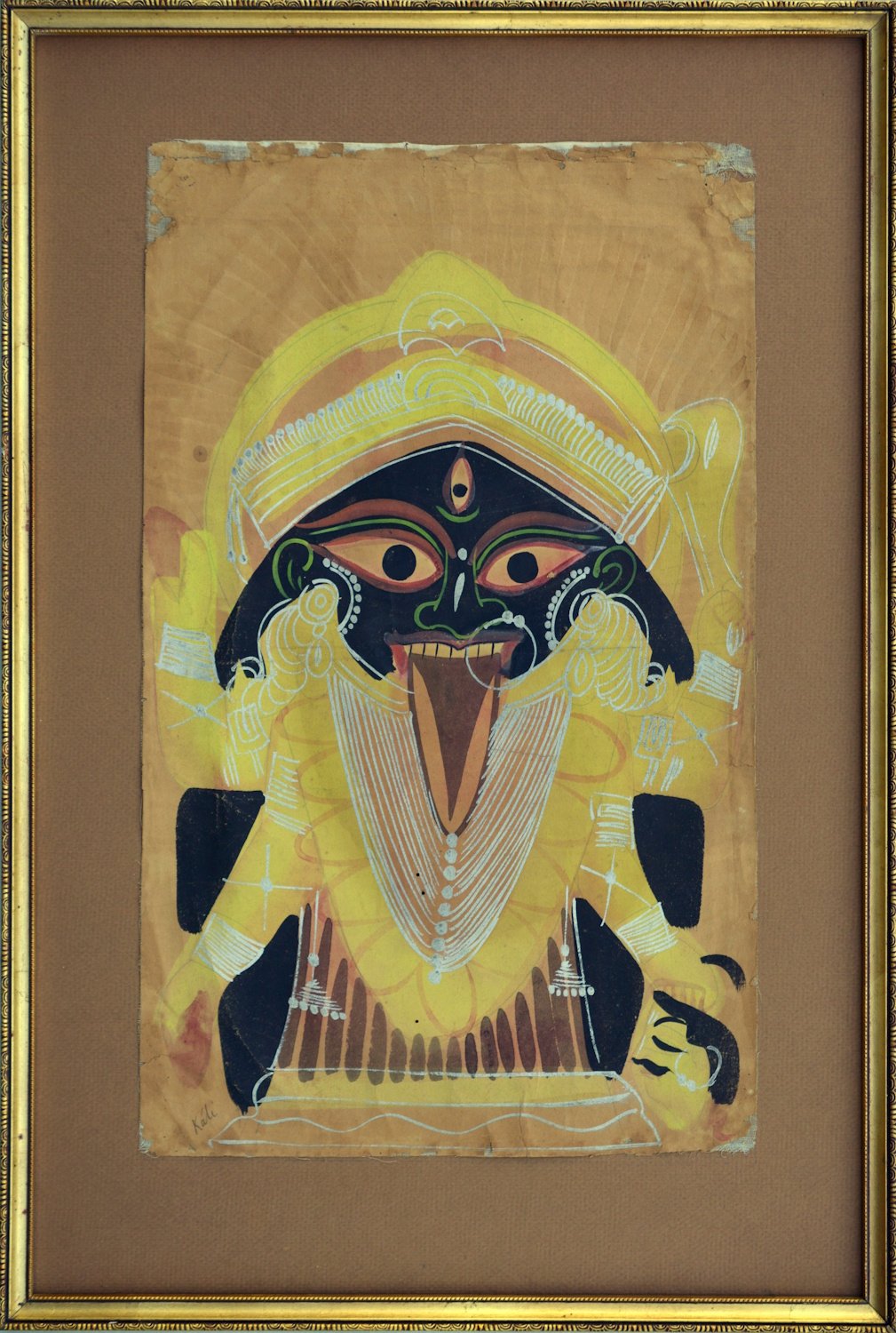 Rare Painting of the Goddess Kali in the Kalighat style – (early to mid 19thc.)