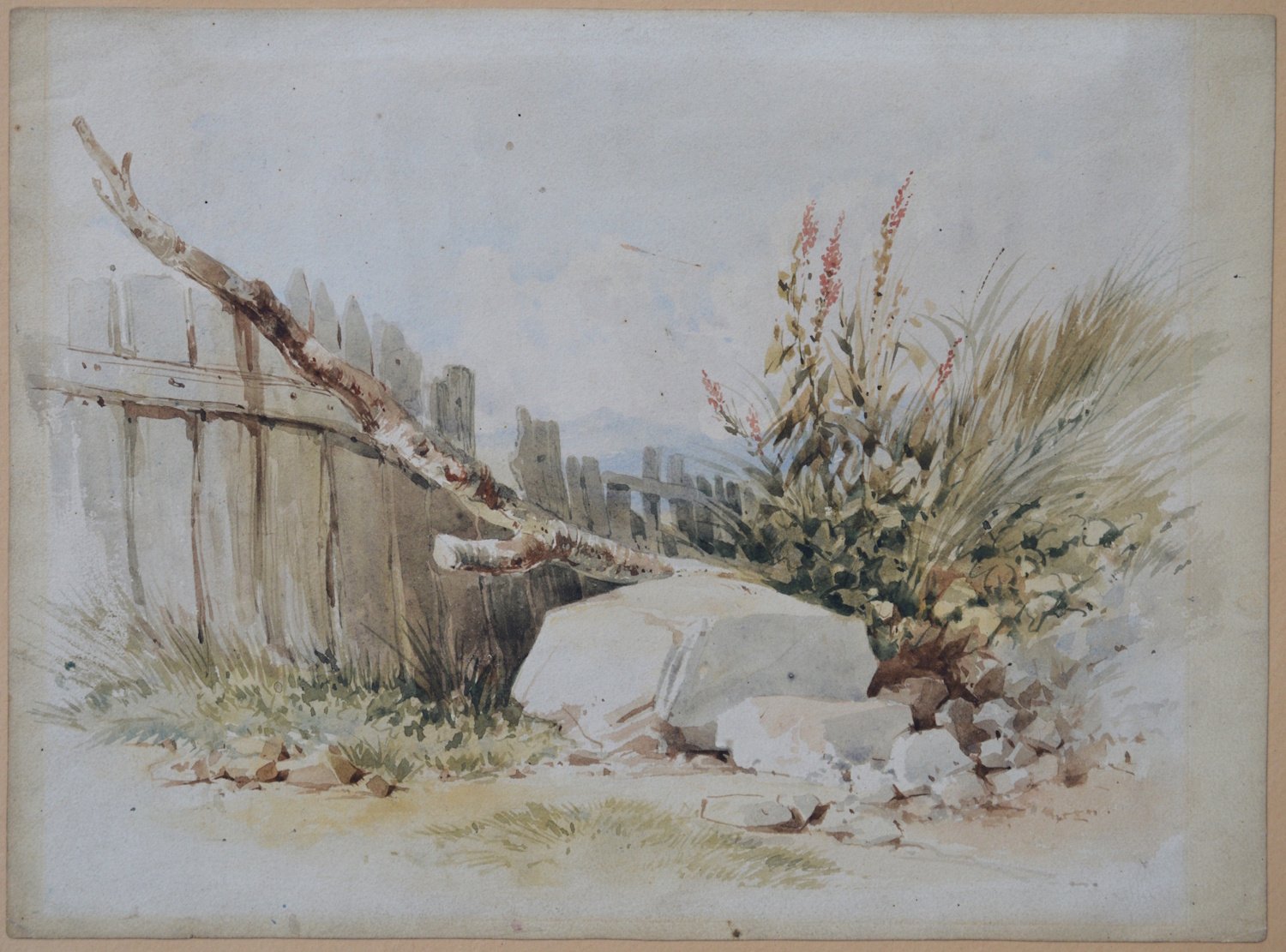 John Middleton, Attributed - Study of a Stone Boulder with Foliage and a Fence - Image 2