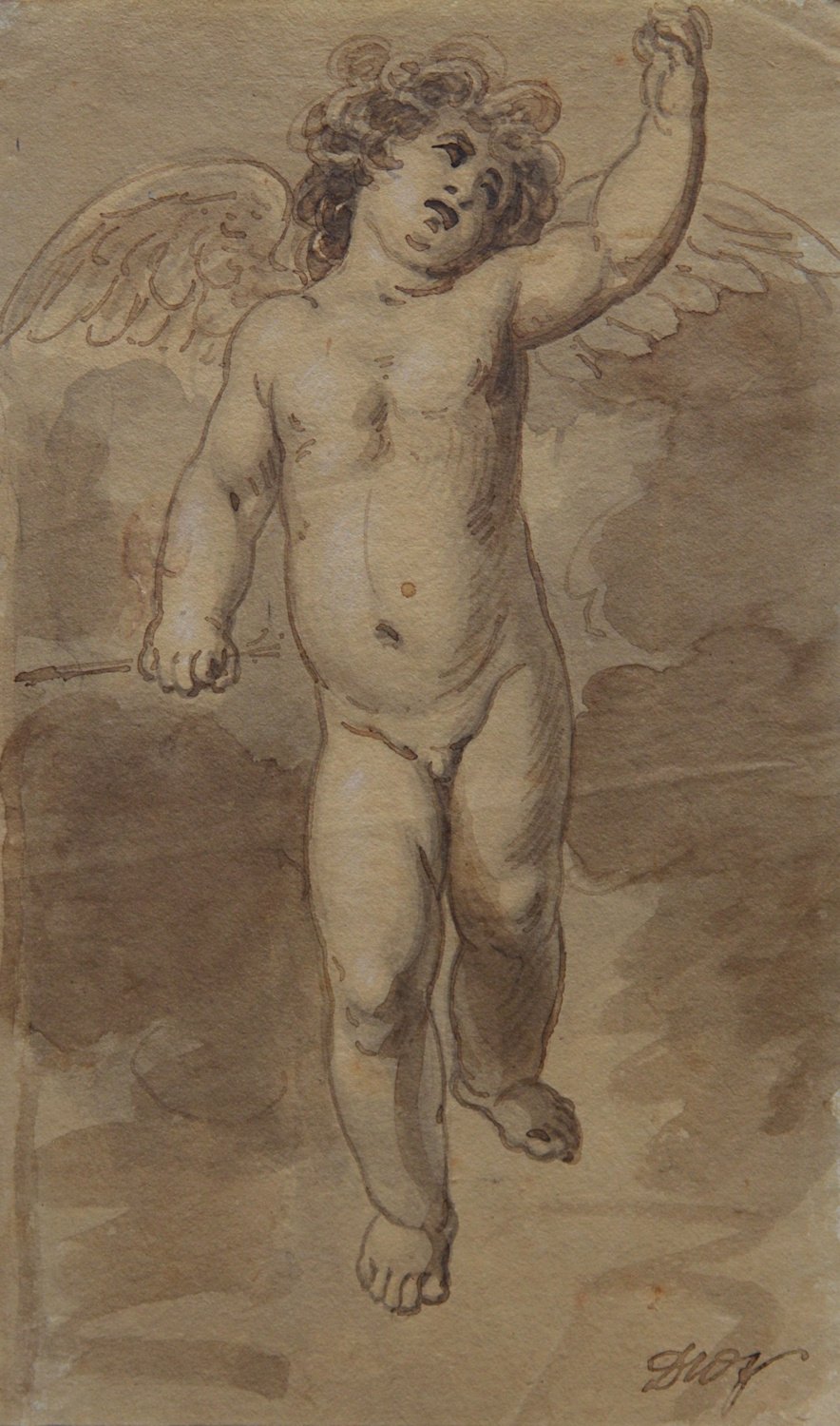 19th Century Drawing of a Cherub