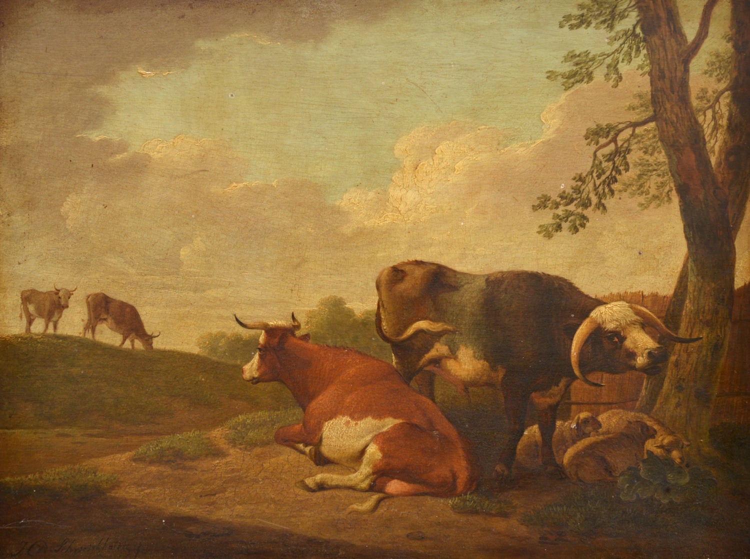 Hendrik Willem Schweickhardt – Landscape with Cattle and Sheep