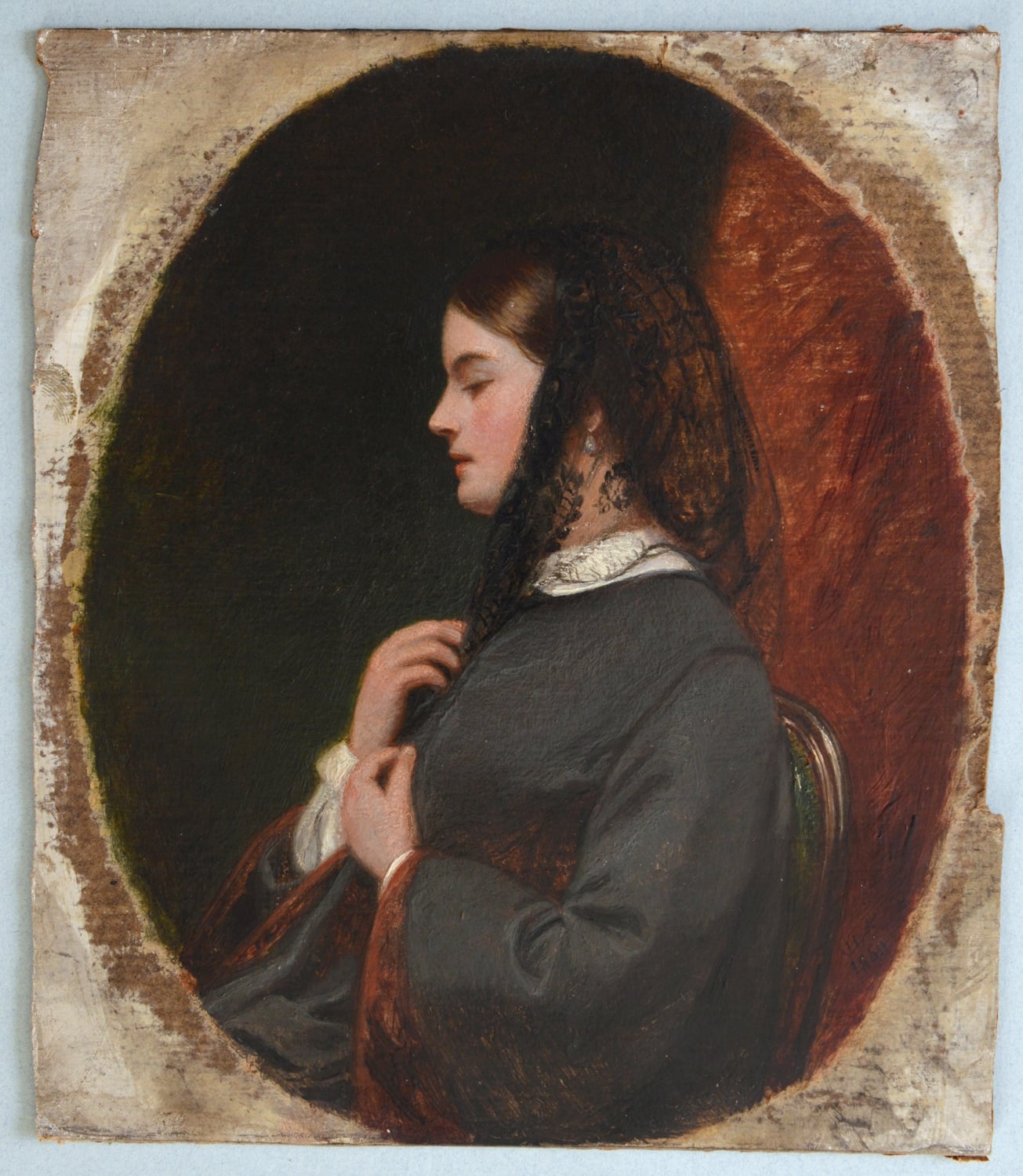 James Digman Wingfield - Profile portrait of a Lady Wearing a Black Lace Headscarf - Image 3