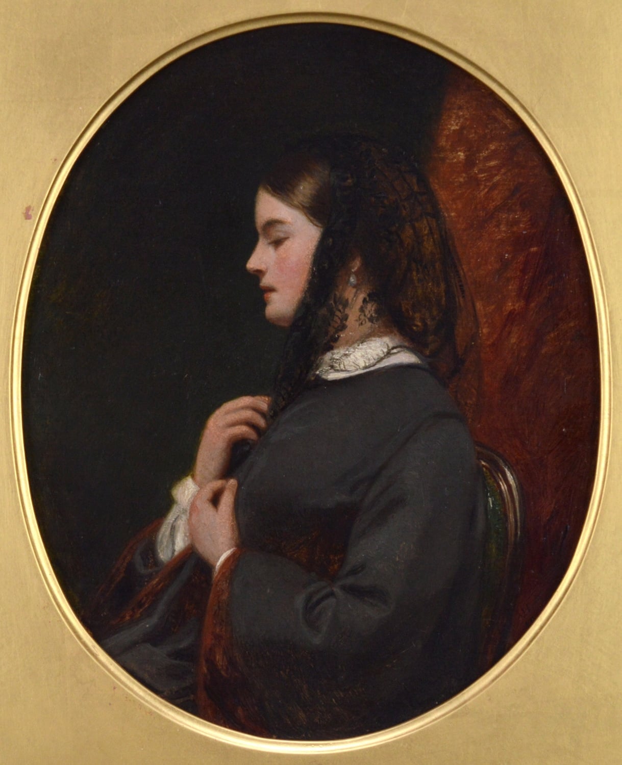 James Digman Wingfield – Profile portrait of a Lady Wearing a Black Lace Headscarf